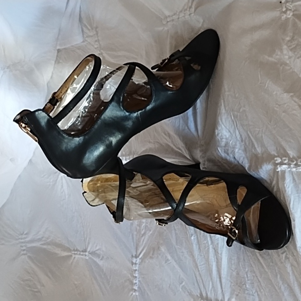 NEW Ellen Tracy Strappy 3" Heel Leather Shoes - Aurly Black SZ 9M - Picture 2 of 8